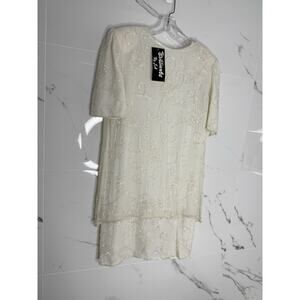 Vtg NWT White Silk Dress Brilliante J.A Beaded Scalloped M Formal Event Bridal